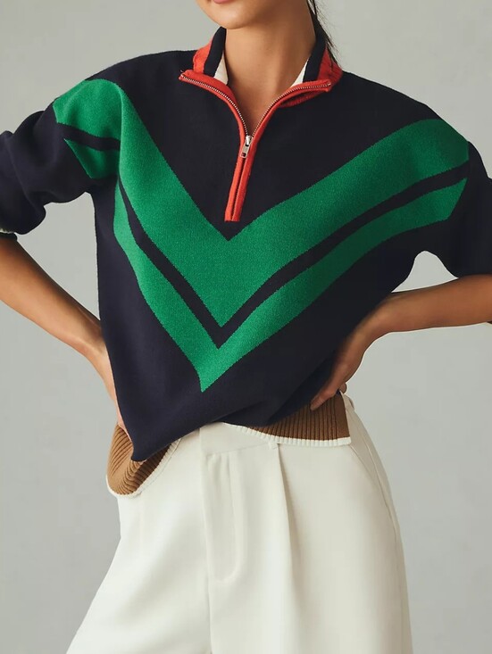 Anthropologie Sweaters - Anthropologie Maeve Knit Varsity Colourblock Half-Zip Jumper